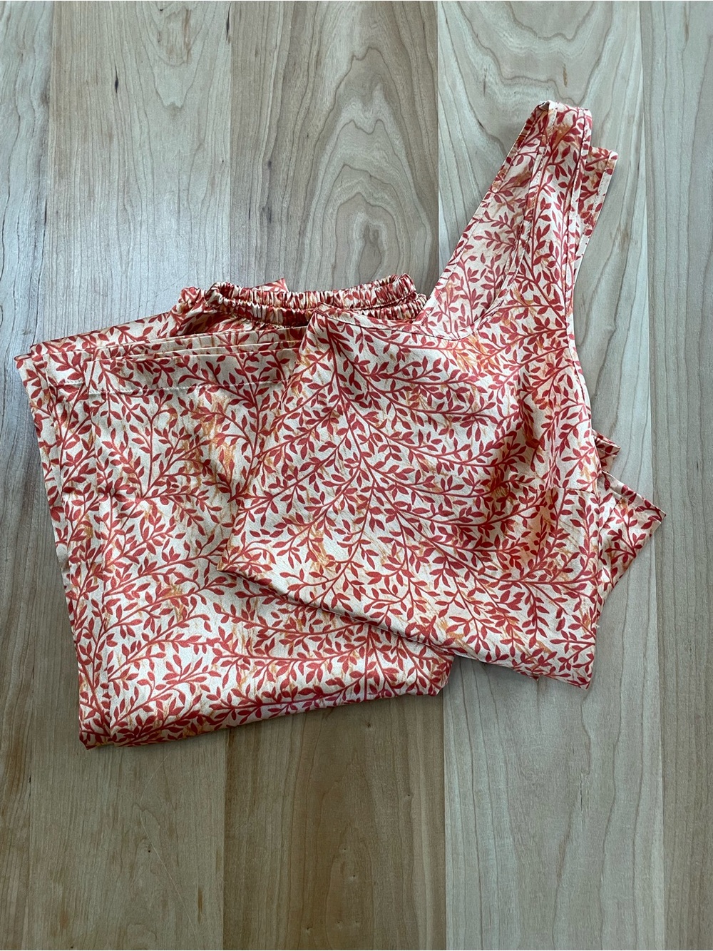 Victoria's Secret Medium Satin Tank And Pants Sleep Set Orange Sienna Floral